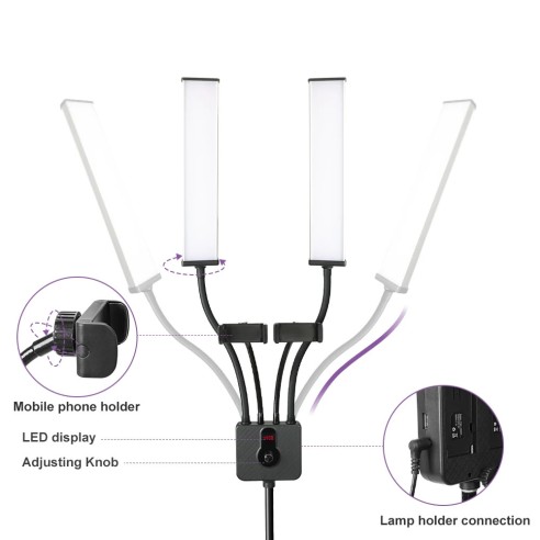 Lampada LED Doppio Braccio 45 W con Treppiede e Supporto Smartphone